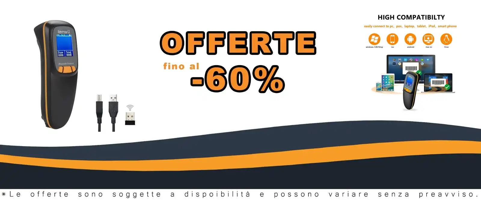lettore a codice a barre wireless LENVII R777 versatile per PC e tablet