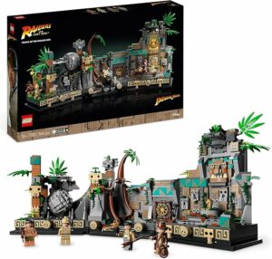 Set LEGO Indiana Jones Il Tempio dell’Idolo d’Oro con dettagli del film e funzioni interattive. 
