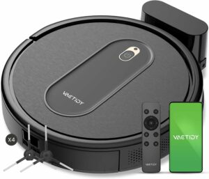 Immagine del Vactidy Robot Aspirapolvere T6 in azione su un tappeto
