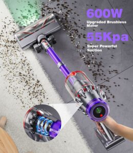 EUARY Aspirapolvere Senza Fili 55Kpa e 600W in azione sulla pavimentazione