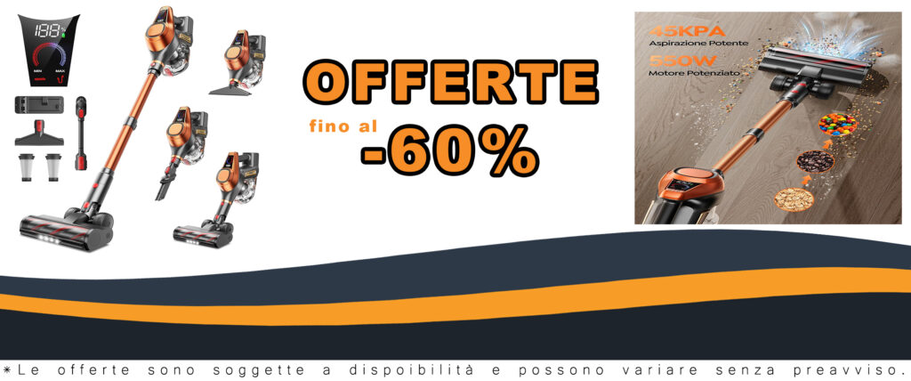 Aspirapolvere Senza Fili 45KPA/550W/60Mins potente e antigroviglio, ideale per pavimenti, tappeti e animali domestici.