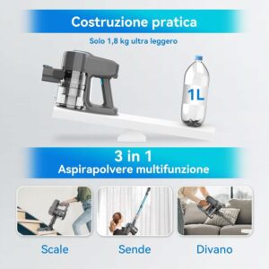 YISORA Aspirapolvere senza fili 6 in 1, ultraleggero e potente  