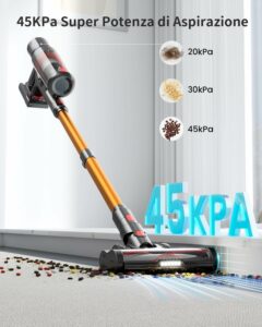 Aspirapolvere senza fili 550W&45Kpa&60Mins, ideale per pavimenti, tappeti e peli di animali, con touchscreen intelligente  
