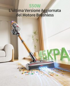 SunSare Aspirapolvere Senza Fili con Ricarica a Muro e Funzione Autoportante, ideale per pavimenti e tappeti.