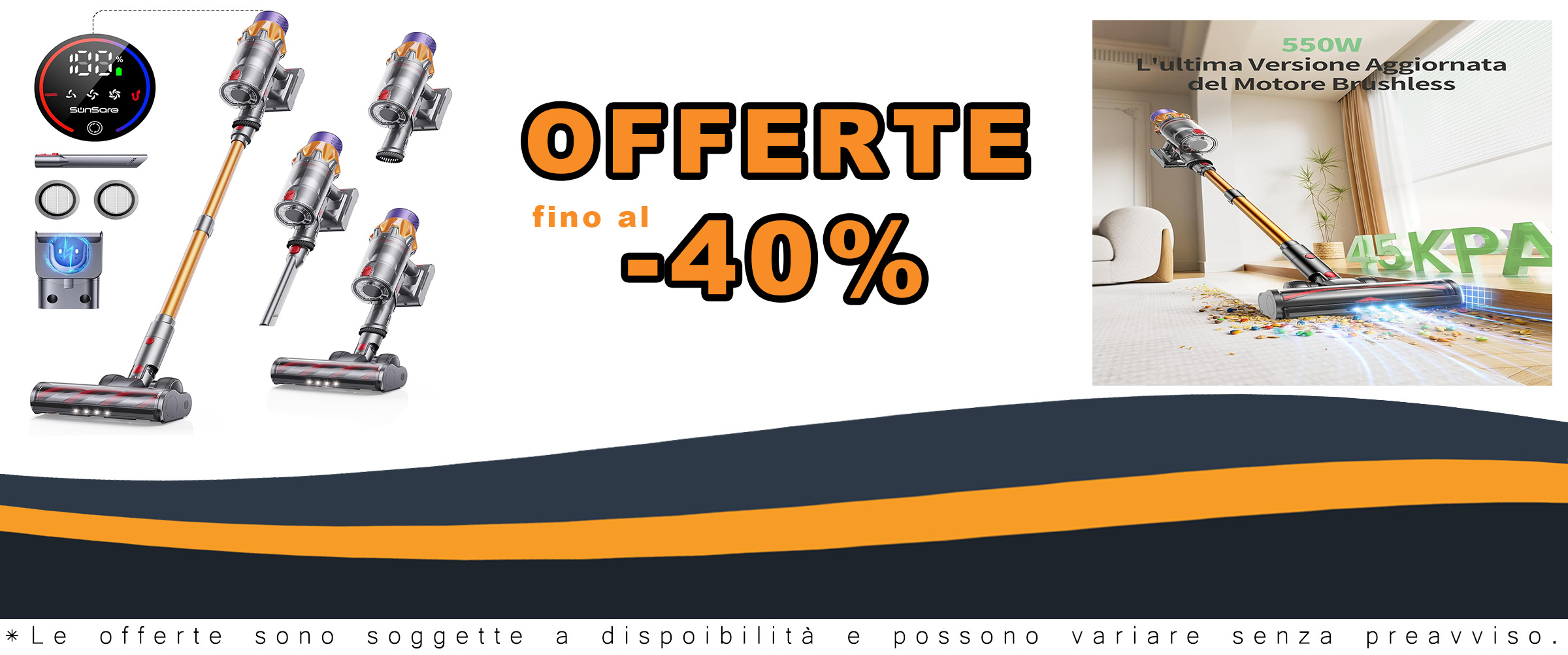 SunSare Aspirapolvere Senza Fili con Ricarica a Muro e Funzione Autoportante, ideale per pavimenti e tappeti.