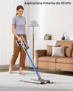 JASTIP Aspirapolvere Senza Fili, 45KPa di potenza, ultra-silenzioso con schermo OLED intelligente, ideale per pavimenti e moquette
