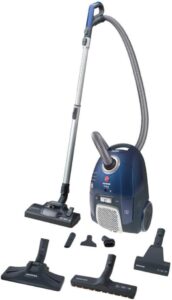 Aspirapolvere Hoover Telios Extra, ideale per peli di animali e allergie, ultra silenzioso e a basso consumo energetico.