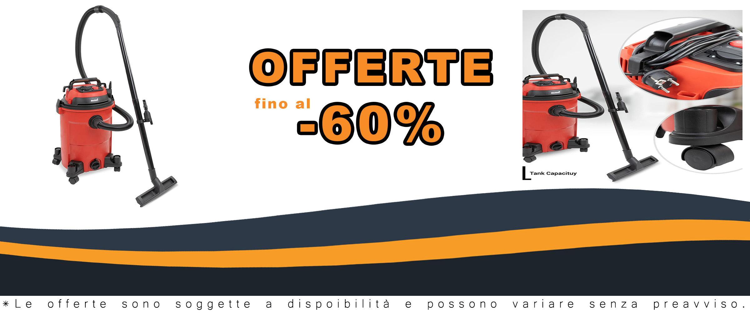Aspirapolvere MaxxHome 25L con funzione umido/secco, bocchetta combi e tubo flessibile da 3m