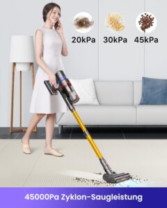 Aspirapolvere senza fili con 45 KPa, touch screen e spazzola anti-tangle  