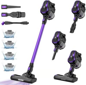 Aspirapolvere senza fili FixtFixer 250w/25KPA con 4 filtri HEPA, batteria ricaricabile e autonomia di 55 minuti, ideale per tappeti, pavimenti e capelli.