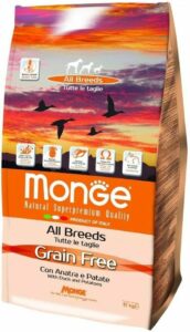 Cibo secco per cani Monge Grain Free senza cereali con anatra e patate