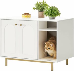 Mobile lettiera Hzuaneri bianco e oro, elegante e funzionale per il tuo gatto
