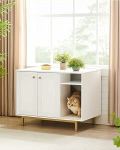 Mobile lettiera Hzuaneri bianco e oro, elegante e funzionale per il tuo gatto