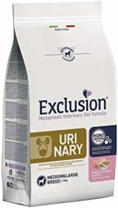 Alimento completo per cani con sensibilità urinaria, con ingredienti ipoallergenici come maiale, sorgo e riso, supporto specifico per le vie urinarie.  