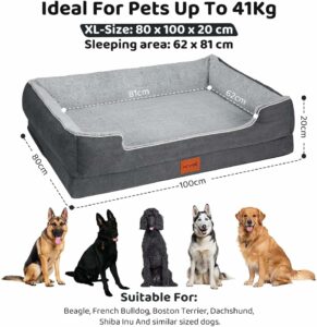 Cuccia KYG per cani grandi, ortopedica e lavabile, blu grigio 