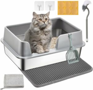 Lettiera in acciaio inox antiodore, facile da pulire e ideale per gatti di piccola e media taglia  