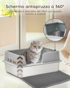 Lettiera in acciaio inox antiodore, facile da pulire e ideale per gatti di piccola e media taglia  