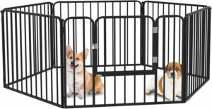 Box per cani in acciaio nero con 6 pannelli modulabili, ideale per interno ed esterno.  