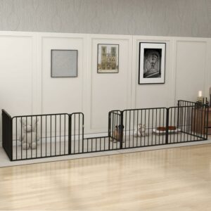Box per cani in acciaio nero con 6 pannelli modulabili, ideale per interno ed esterno.  