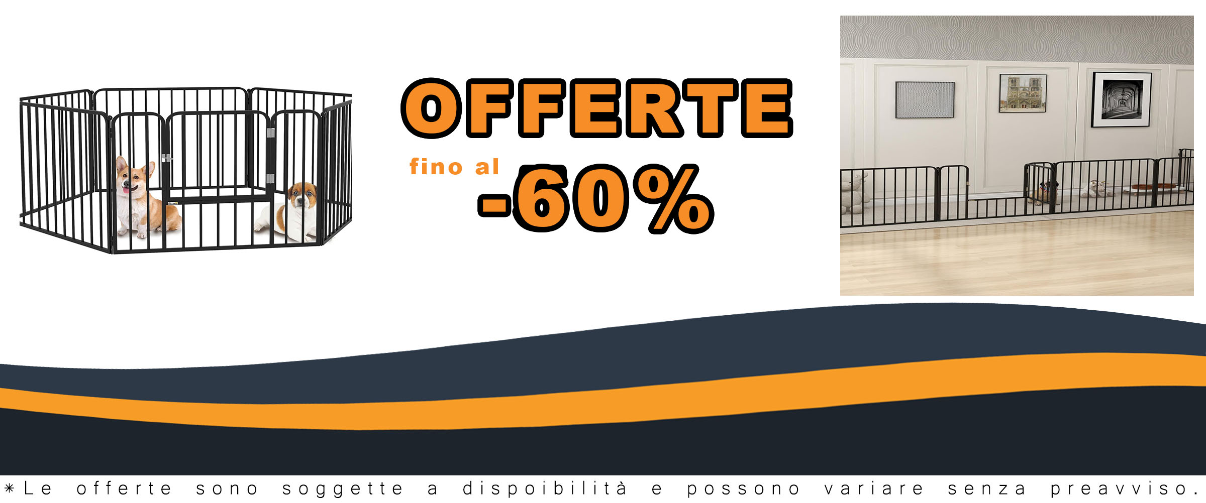 Box per cani in acciaio nero con 6 pannelli modulabili, ideale per interno ed esterno.  