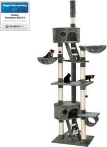 Albero tiragraffi Tectake® grigio con 2 casette, 3 piattaforme e barre in sisal  