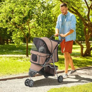 PawHut Passeggino per Cani Carrello per Animali Domestici, colore caffè, ideale per passeggiate sicure e confortevoli  