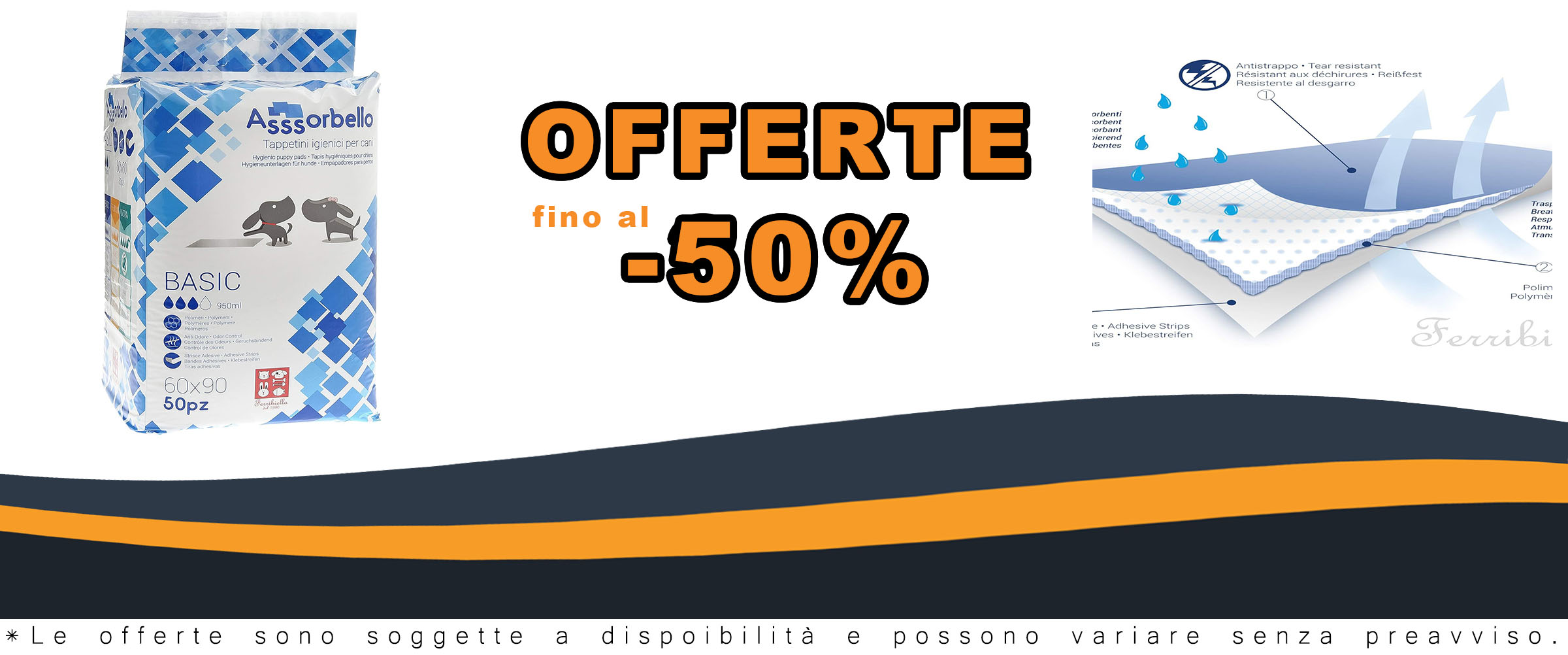 Tappetini igienici Ferribiella IGN020 60x90 cm per cani  