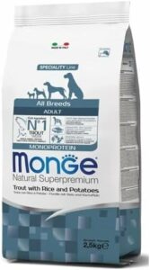 Cibo per cani Monge Natural Superpremium ADULT Trota, Riso e Patate, sacco da 12 kg  