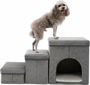 Scala per cani di piccola taglia Arkyomi con vano portaoggetti, perfetta per animali domestici anziani  