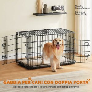 Yaheetech Gabbia per cani e gatti pieghevole in metallo con vassoio rimovibile e divisorio regolabile  
