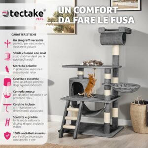 TecTake Tiragraffi per Gatti 141 cm con Amaca, Cuccetta e Tunnel - Ideale per Interni  
