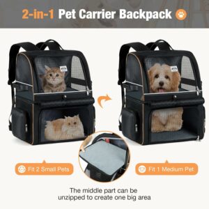 Lekespring Zaino 2 Gatti a Doppio Strato, trasportino pieghevole per cani e gatti fino a 11 kg, ideale per viaggi e passeggiate  