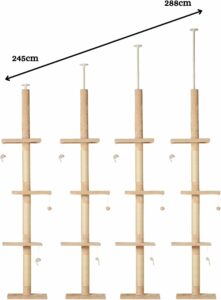 Runesol Tiragraffi per Gatti Soffitto Beige, 245-288 cm, facile da montare, ideale per arrampicare e giocare.