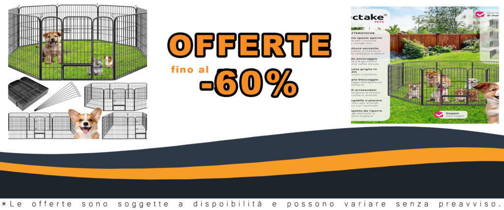 Recinto per cuccioli tectake® in uso con un cucciolo all'interno, mostrato in un ambiente esterno, evidenziando la porta con doppio blocco e il design pieghevole.
