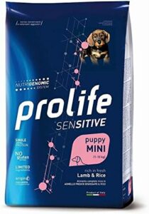 Sacco di crocchette Prolife Sensitive Lamb & Rice Puppy Mini 7 kg, ideale per cuccioli con sensibilità digestiva
