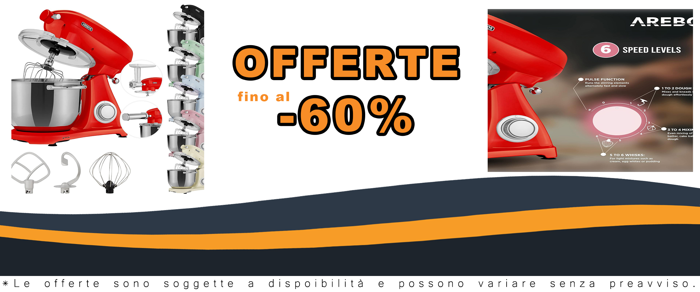 Arebos Impastatrice Planetaria Multifunzione Professionale 1800W