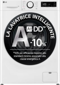 Lavatrice LG AI DD F2R3S08NSWB, slim, 8kg, classe energetica A, lavaggio a vapore, tecnologia AI Wash  