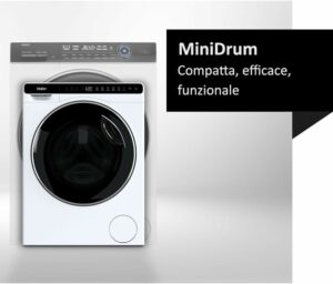 Haier Mini Drum HW50-BP12307-S Lavatrice bianca in un ambiente domestico
