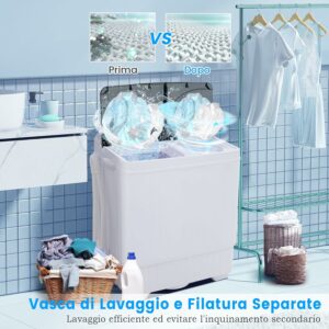 GYMAX Lavatrice a 2 Vasche, ideale per piccoli spazi, compatta e con timer regolabile.