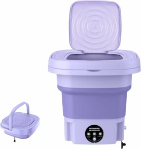 Lavatrice pieghevole viola per campeggio e viaggi, risparmio energetico  