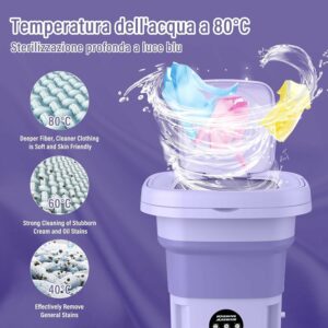Lavatrice pieghevole viola per campeggio e viaggi, risparmio energetico  