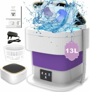 Mini lavatrice portatile pieghevole 11L viola con centrifuga  