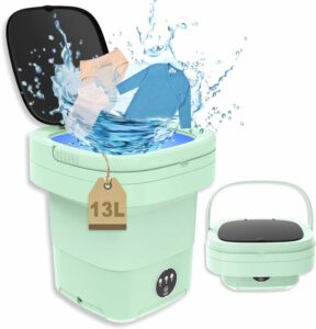 Lavatrice portatile verde con tre velocità e lavaggio rapido per piccoli carichi