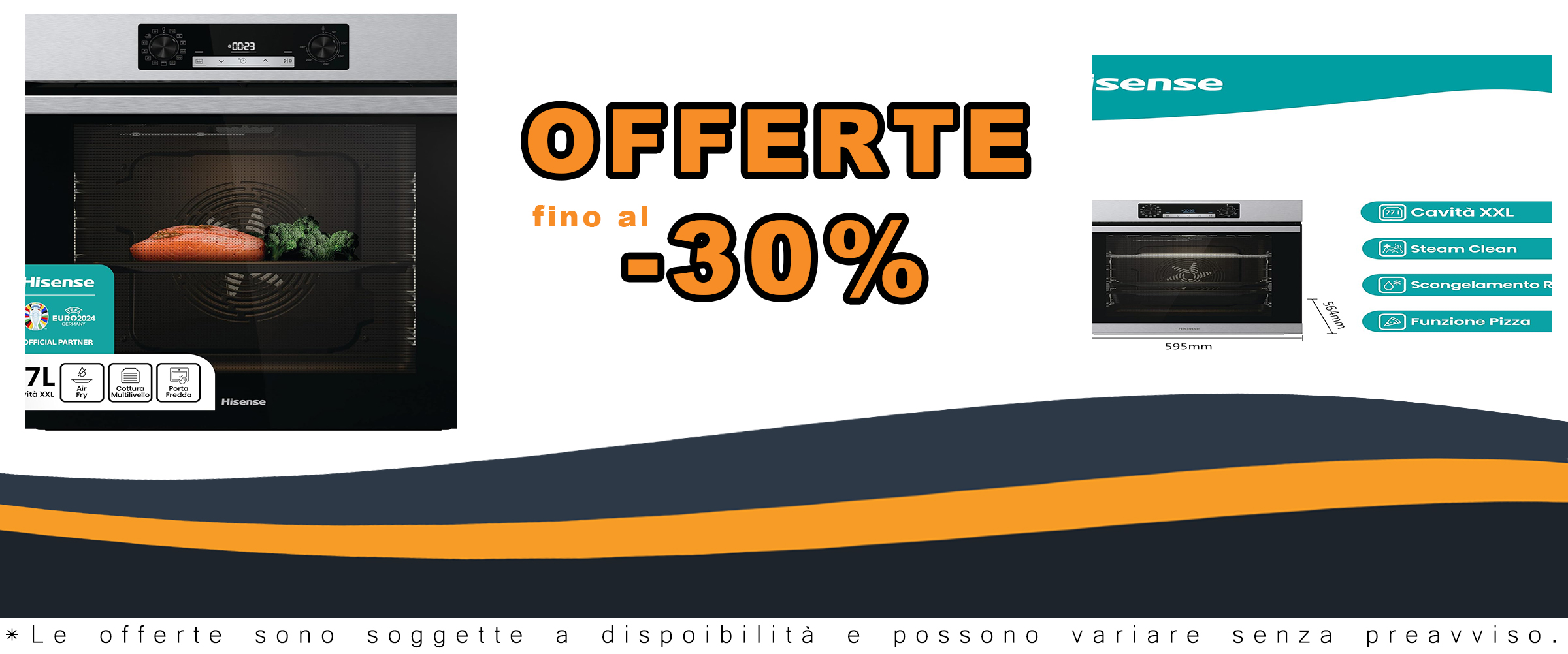 Forno Hisense O65226AXS, multifunzione con vapore, capienza XXL e pulizia AcquaClean  