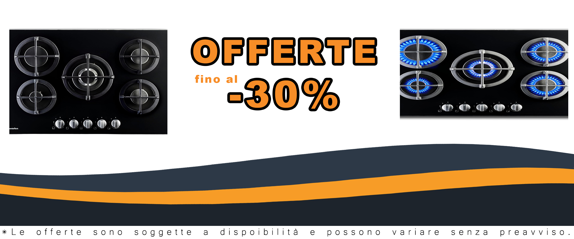 Piano cottura PremierTech PC5G75V in vetro nero con 5 fuochi e supporti in ghisa, design elegante e prestazioni elevate.  