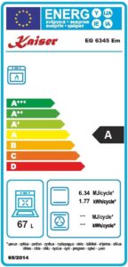 Forno da incasso a gas Kaiser Empire CE 6345 elfem con capacità di 67 litri, maniglie in metallo massiccio e funzioni avanzate come grill elettrico e autopulente.