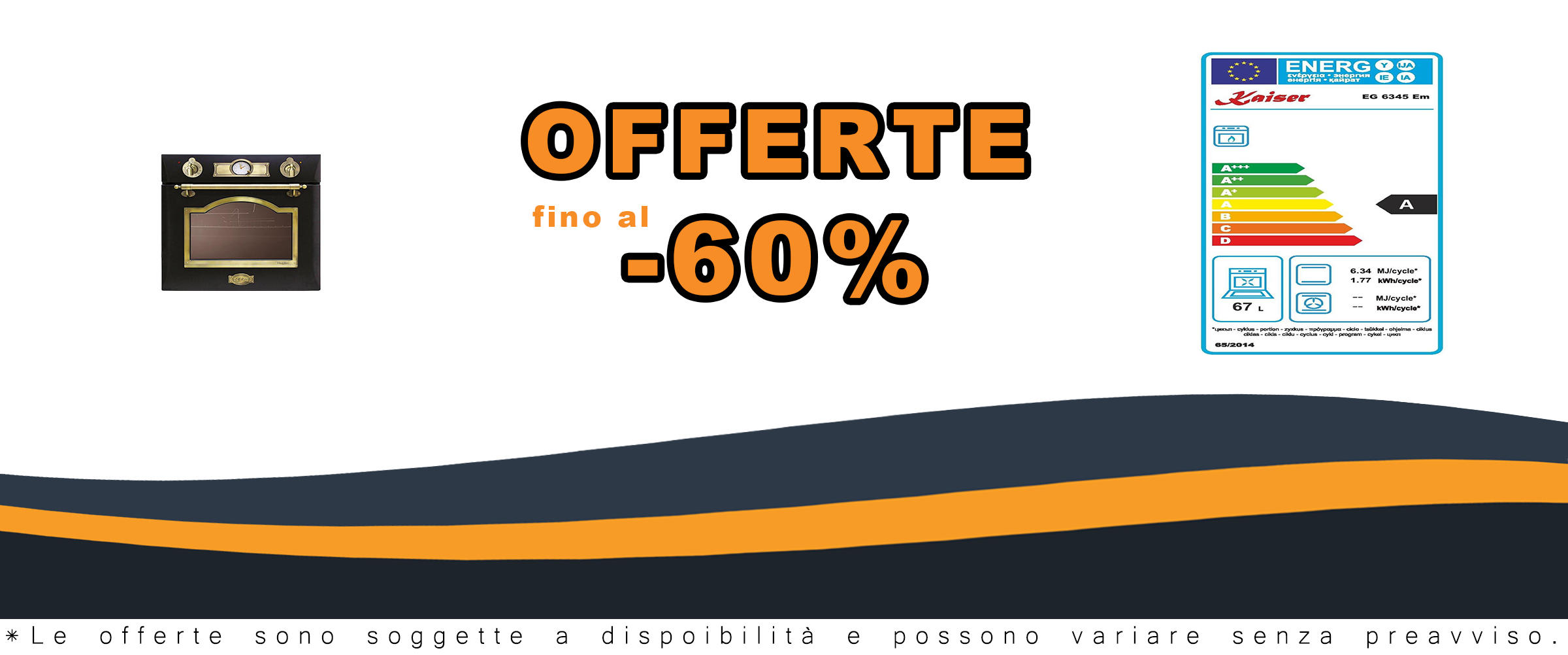 Forno da incasso a gas Kaiser Empire CE 6345 elfem con capacità di 67 litri, maniglie in metallo massiccio e funzioni avanzate come grill elettrico e autopulente.