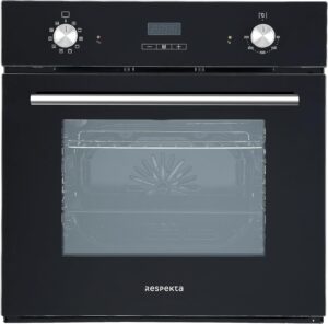 Forno da incasso Respekta in vetro nero, con 10 tipi di riscaldamento e controllo touch, ideale per ogni cucina moderna.