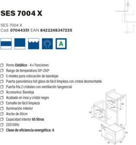Forno Statico Cata SES 7004 X con porta panoramica Full Glass e illuminazione interna