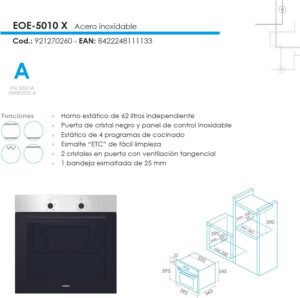Forno statico Edesa EOE-5010 X/A con 4 programmi di cottura e smalto ETC  